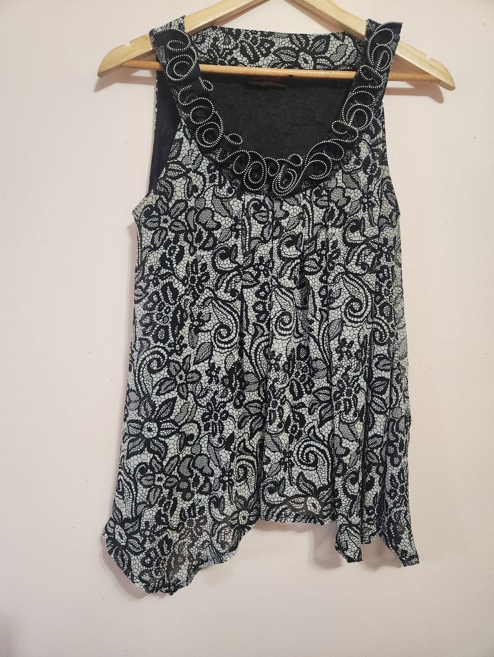 Charlie Paris By Tetik Y2K Lace Zipper Trim Asymmetrical Tank Tunic Top Size S